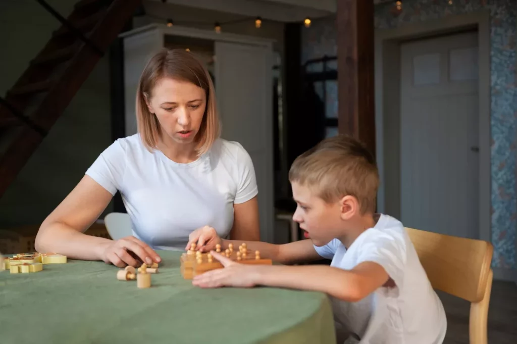 Mother playing with her son