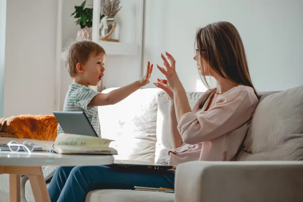 Mother playing with her son