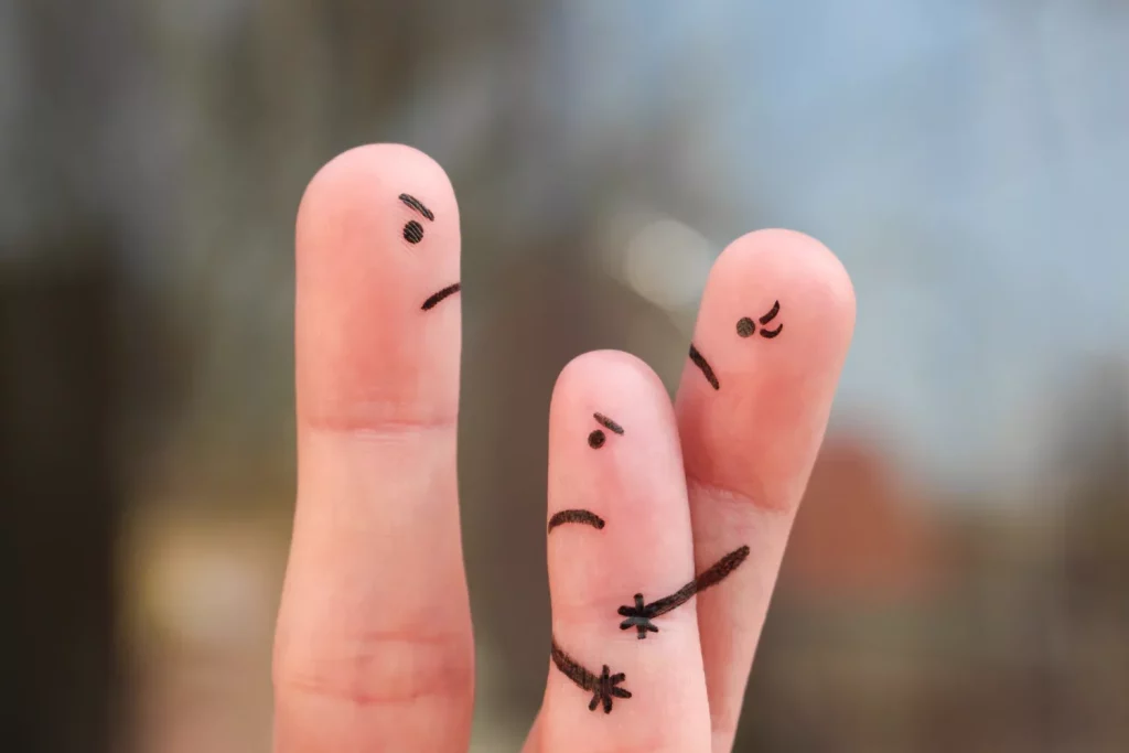 Finger art of family during quarrel