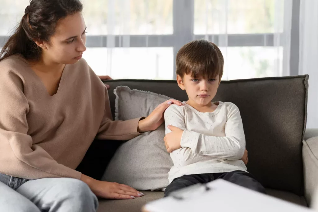 Woman talking with a kid